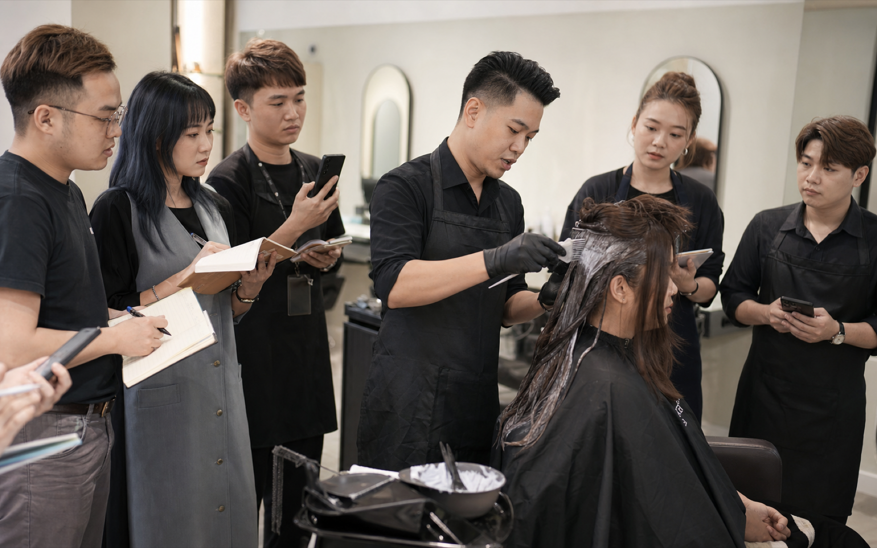 Salon education session with professional stylists